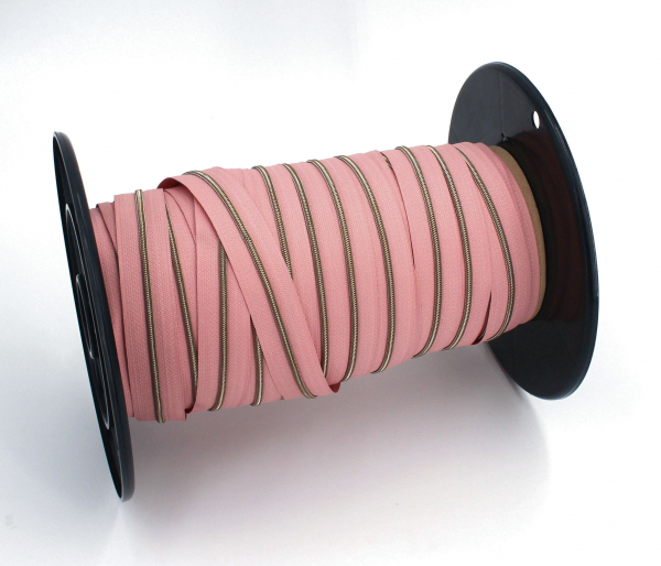 Endlosreißverschluss metallisiert schmal dusty rose/messing-antik (1m)